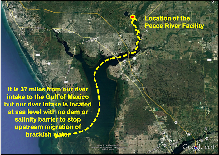 Map showing the Peace River facility U.S. Climate Resilience Toolkit